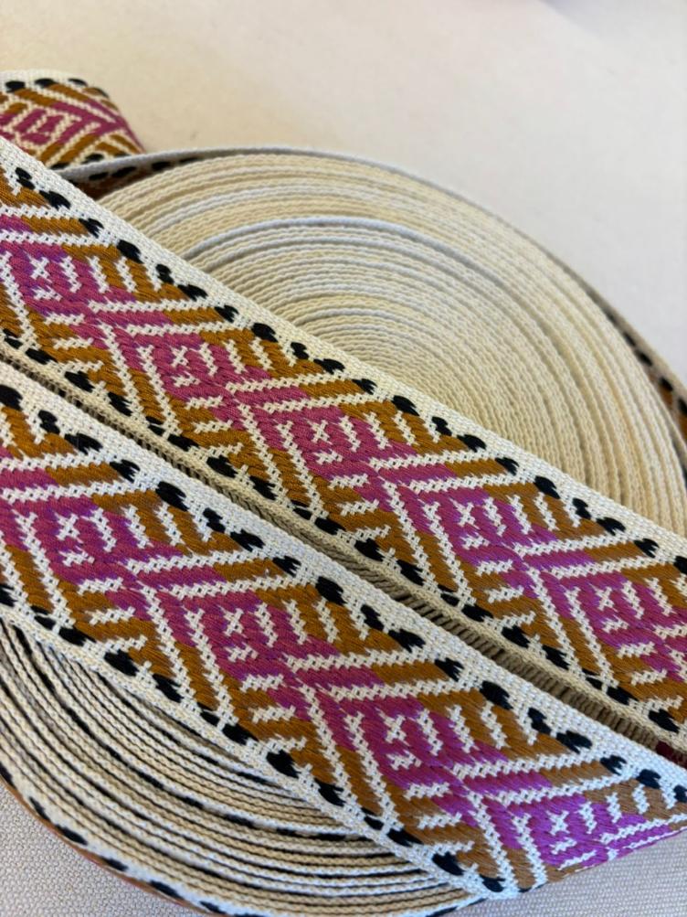 Ribbon, Natural - Black - Brown - Magenta, 4cm