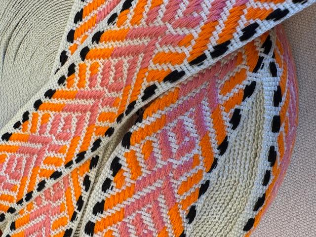 Ribbon, Natural - Orange - Pink - Black, 4cm - 2