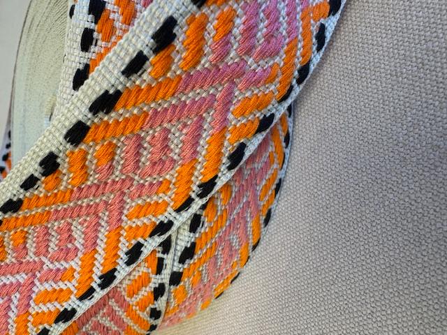 Ribbon, Natural - Orange - Pink - Black, 4cm - 0