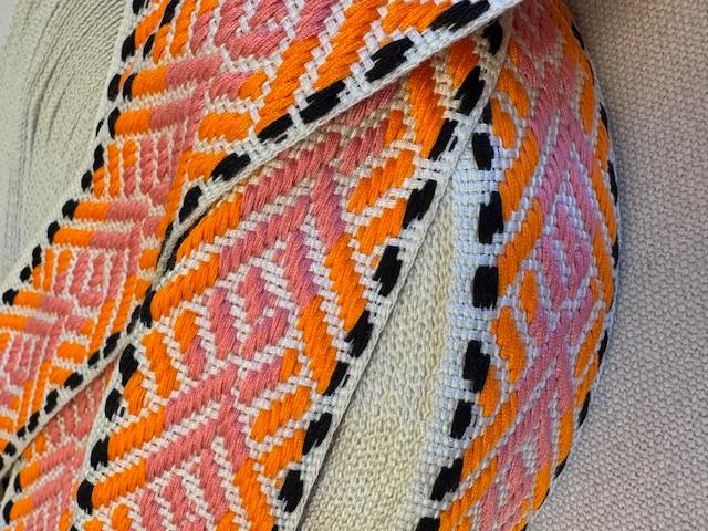 Ribbon, Natural - Orange - Pink - Black, 4cm - 1