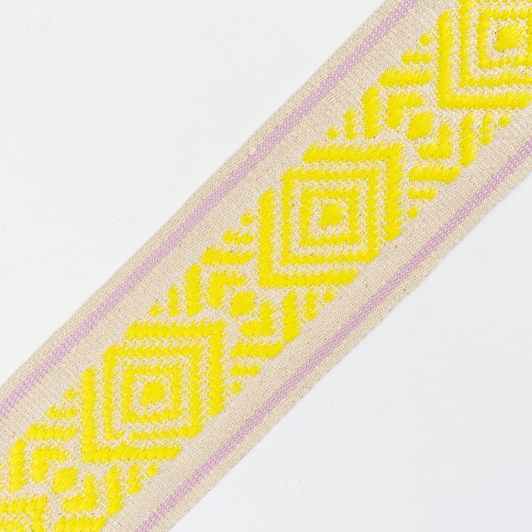 Ribbon, Rhombus/Arrows Yellow - Ecru - Lila, 6cm