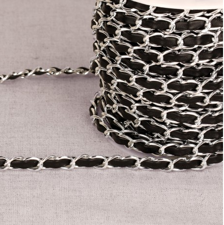 Kettelglied Alu mit Lederband, Schwarz