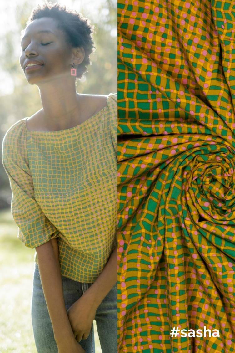 #sasha, Viskose/Tencel, Check & Dots, Green Rose