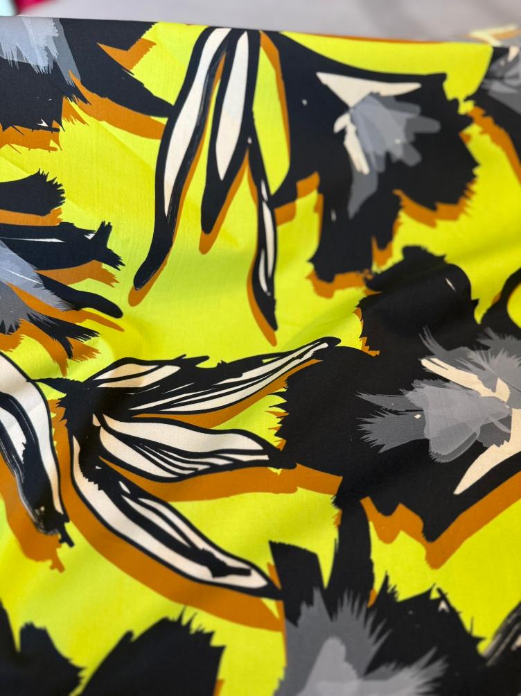 Popeline Flower Lime, Schwarz, Braun