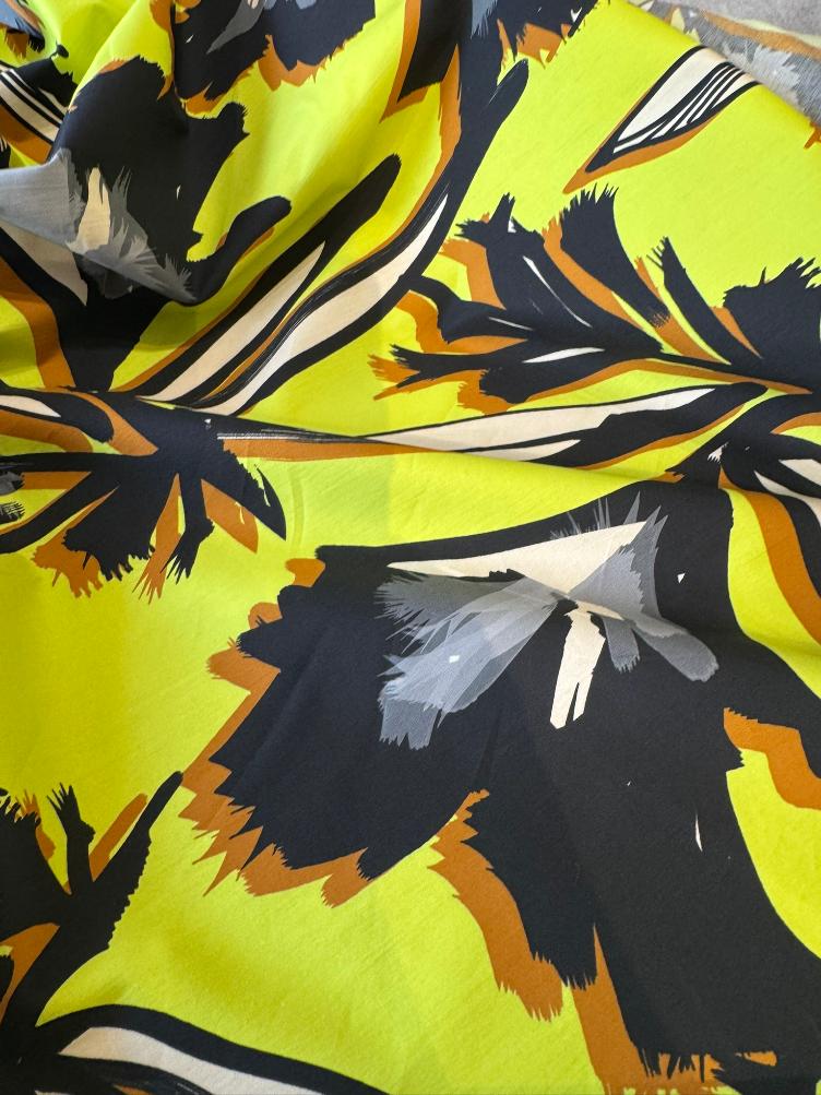 Popeline Flower Lime, Schwarz, Braun - 1