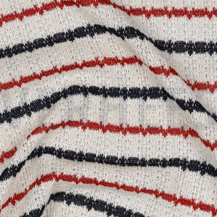 Strick Jacquard, Streifen navy,offwhite,rot