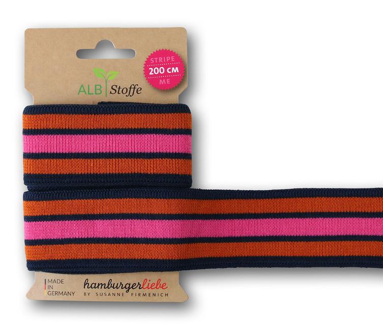Stripe Me Band, BLISS, Dunkelblau/Orange/Pink, 2 Meter