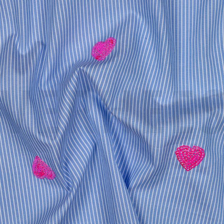 Summer-Stripe Blau mit Herz-Pailletten PINK