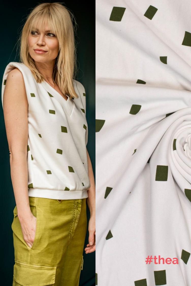 #thea, Sommersweat Recycl. Bio Baumwolle, Square, Offwhite/Olive