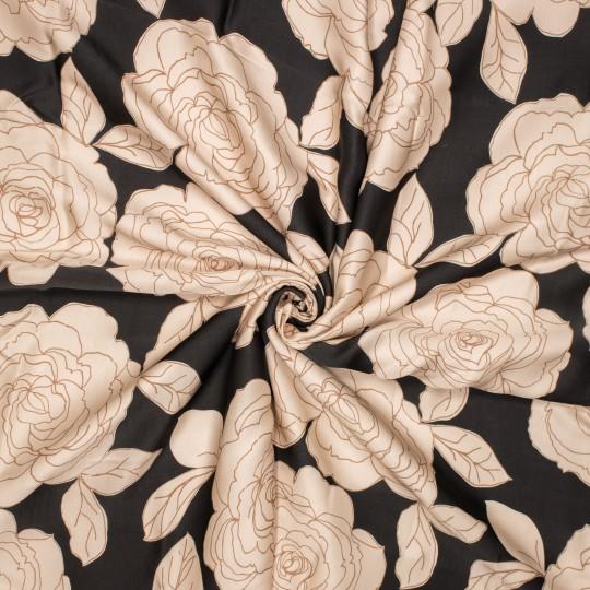 Viskose Satin Flower, Anthrazit/Ecru