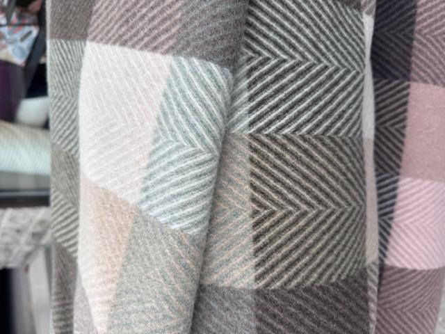 Woll-Flausch, Karo Grün/Grau/Beige/Offwhite