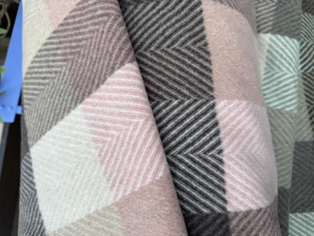 Woll-Flausch, Karo Rosa/Grau/Beige/Offwhite