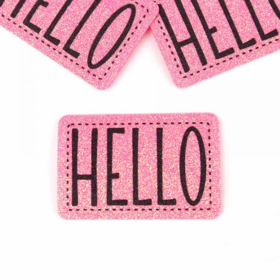 XXL-Glitzerlabel Pink- HELLO