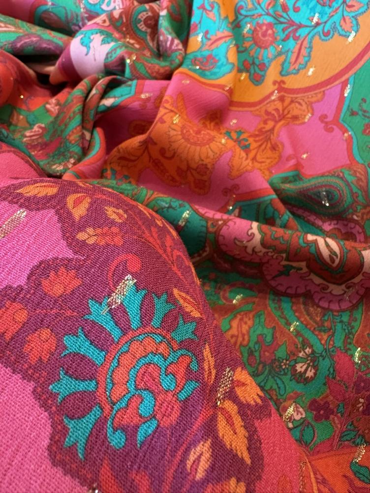 Zila, Viskose Pink, Grün / Gold